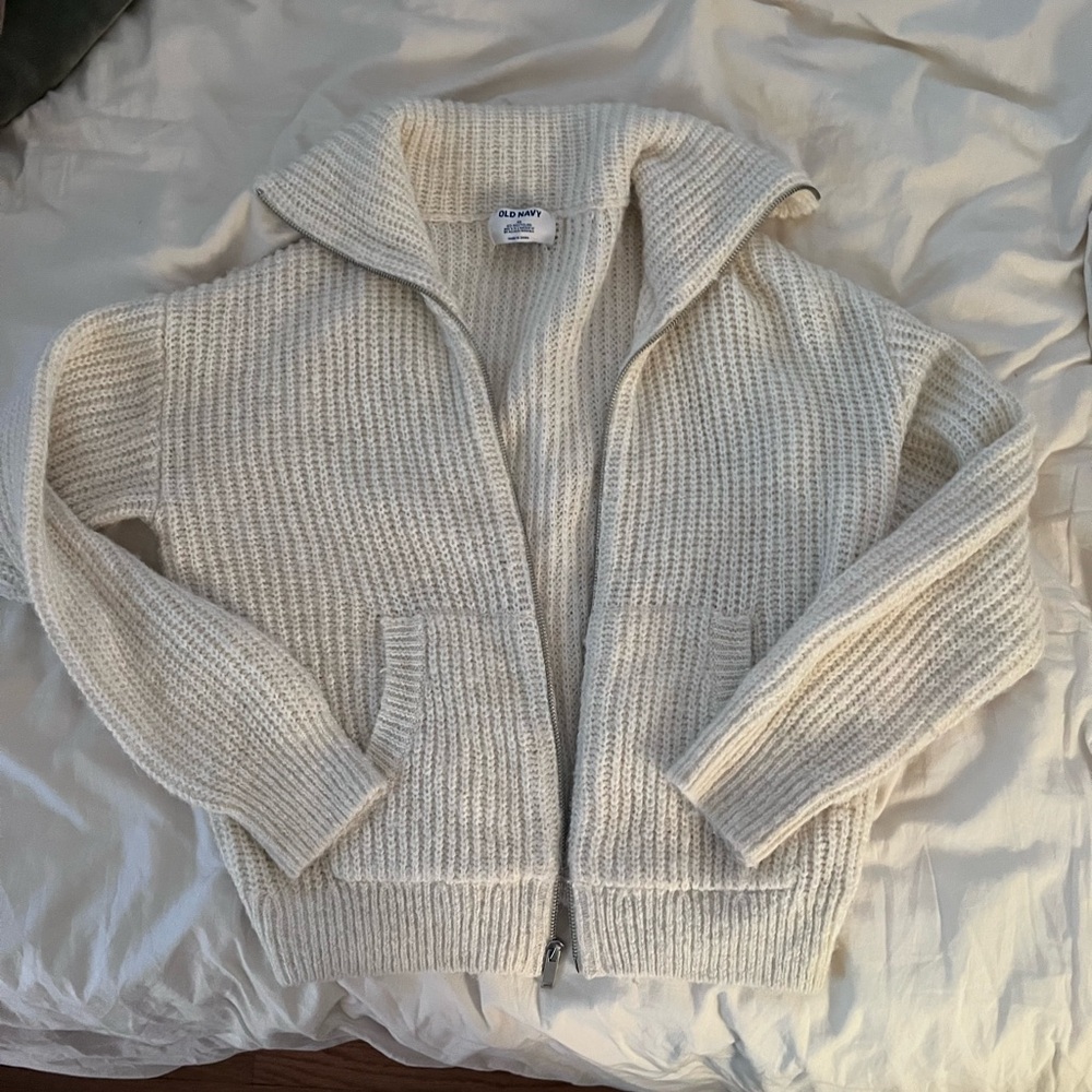 Old Navy Cream Cardigan Sweater with Ribbed Knit